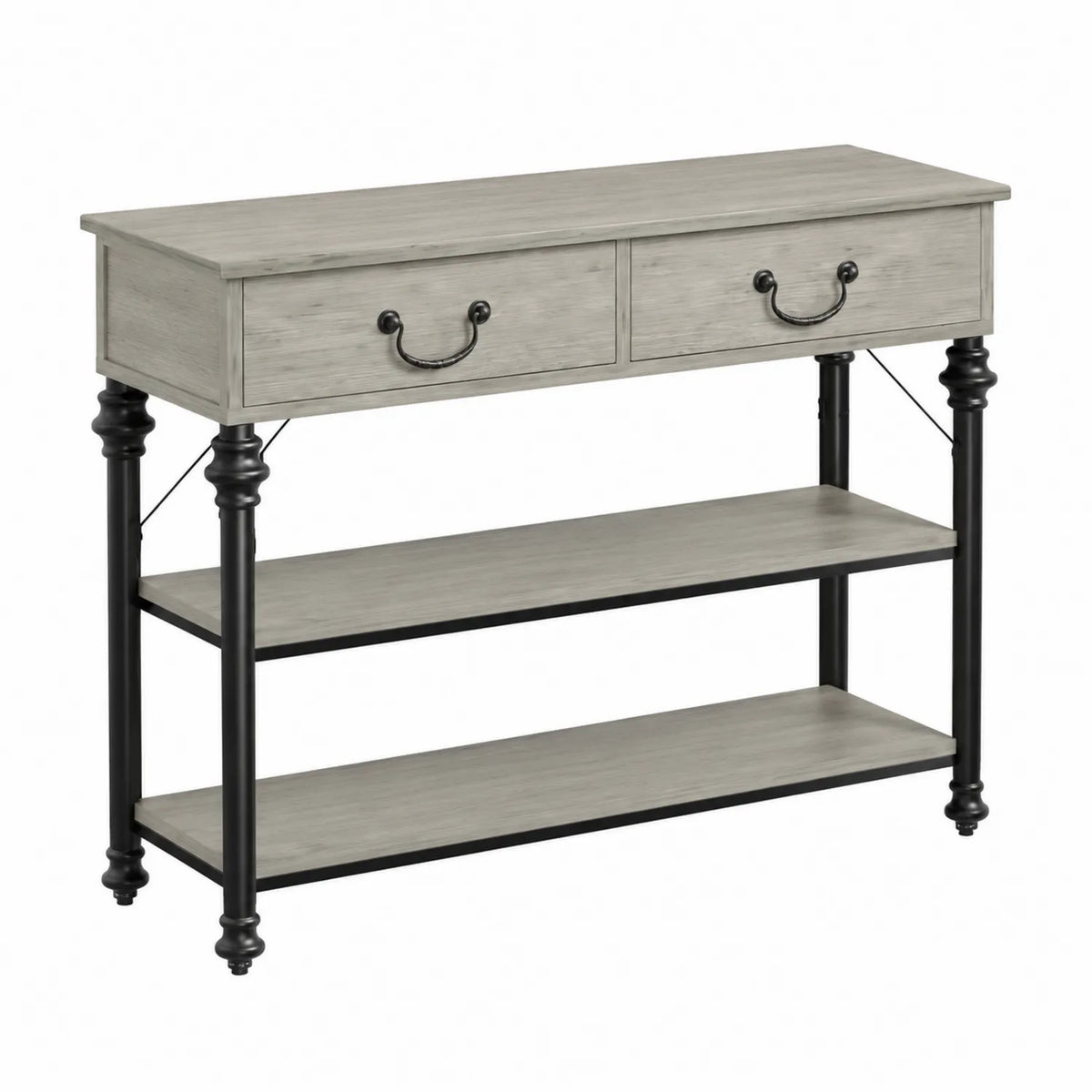 Console en bois et métal avec tiroirs et étagères Gris 120x40x80cm