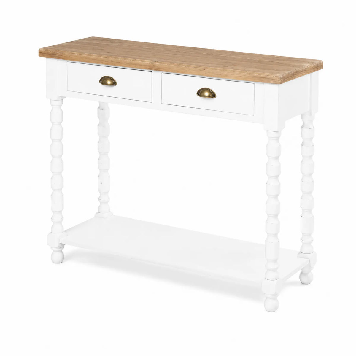 Console en bois avec plateau en chêne et pieds blancs