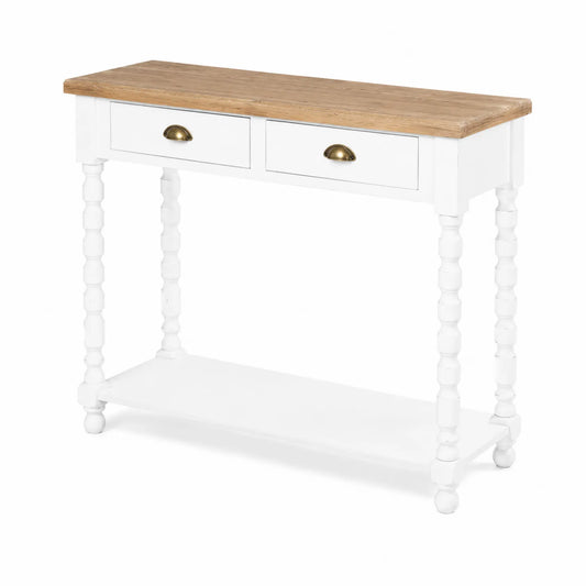 Console en bois avec plateau en chêne et pieds blancs