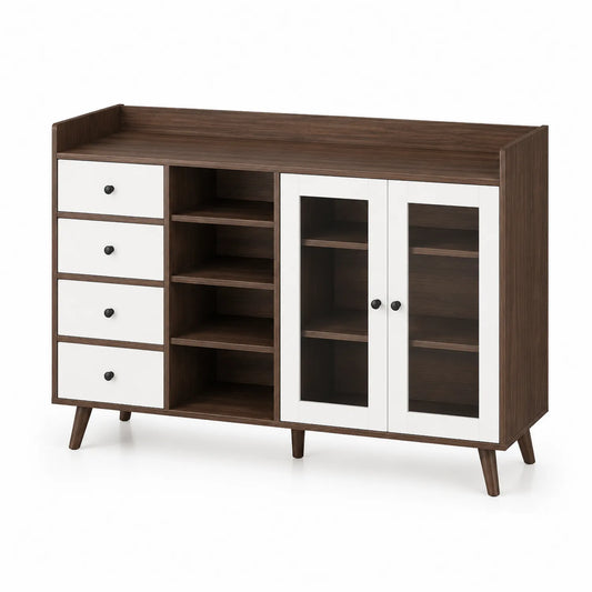 Buffet en bois avec portes en verre et tiroirs 122 cm