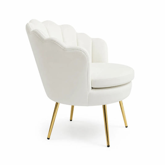 Fauteuil en Cuir Synthétique Blanc Pieds Métalliques Dorés