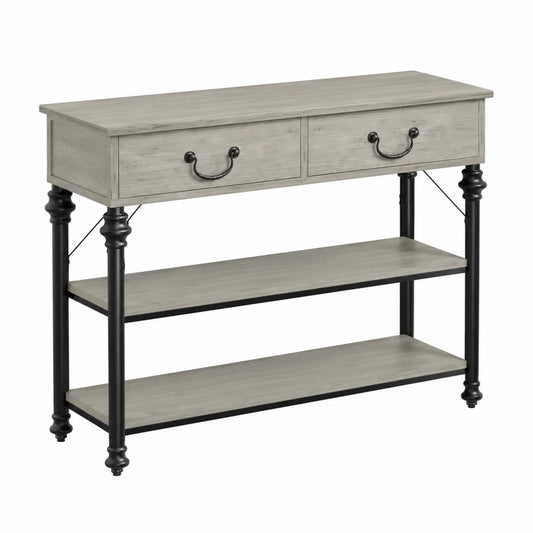 Console en bois et métal avec tiroirs et étagères Gris 120x40x80cm