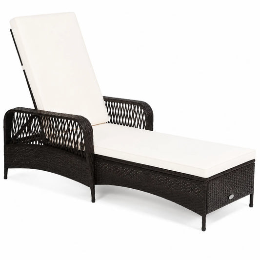 Chaise Longue en Résine Noir avec Coussin Blanc