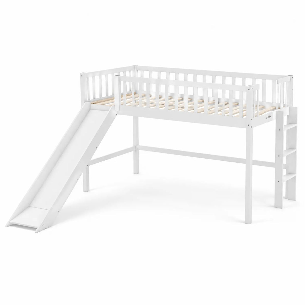 Lit mezzanine en bois avec toboggan blanc